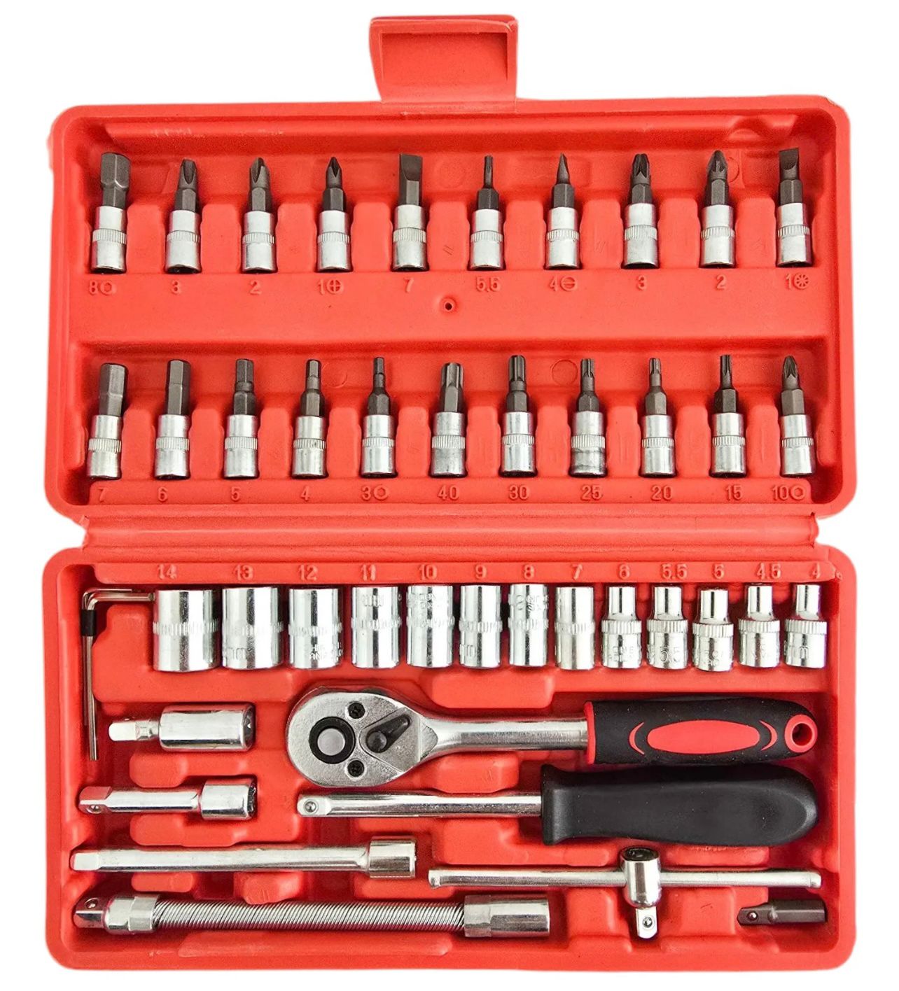 🔧 Set de Llaves Tubo 1/4" con Criquet – 46 Piezas